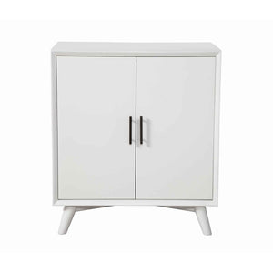 Benzara Transitional Style 2 Door Wooden Bar Cabinet with Splayed Legs, White BM222497 White Solid Wood, Veneer BM222497