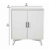 Benzara Transitional Style 2 Door Wooden Bar Cabinet with Splayed Legs, White BM222497 White Solid Wood, Veneer BM222497