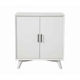 Transitional Style 2 Door Wooden Bar Cabinet with Splayed Legs, White