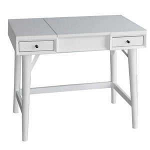 Benzara 2 Drawer Vanity Desk with Flip Top Mirror and Storage Compartment, White BM222498 White Solid Wood, Veneer BM222498