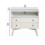 Benzara 2 Drawer Wooden Nightstand with Open Compartment and Splayed Legs, White BM222499 White Solid Wood, Veneer BM222499