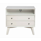 Benzara 2 Drawer Wooden Nightstand with Open Compartment and Splayed Legs, White BM222499 White Solid Wood, Veneer BM222499