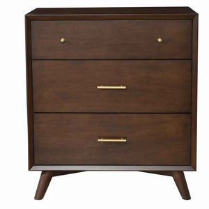 Benzara 3 Drawer Mid Century Modern Wooden Chest with Splayed Legs, Small, Brown BM222502 Brown Solid Wood, Veneer BM222502