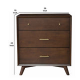 Benzara 3 Drawer Mid Century Modern Wooden Chest with Splayed Legs, Small, Brown BM222502 Brown Solid Wood, Veneer BM222502