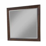 Benzara Mid Century Modern Rectangular Molded Mirror with Wooden Frame, Brown BM222504 Brown Solid Wood, Veneer, Mirror BM222504