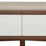 Benzara Fabric Upholstered Wooden Bench with 2 Drawers, Brown and White BM222508 Brown and White Solid Wood, Fabric, Veneer BM222508