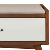 Benzara Fabric Upholstered Wooden Bench with 2 Drawers, Brown and White BM222508 Brown and White Solid Wood, Fabric, Veneer BM222508