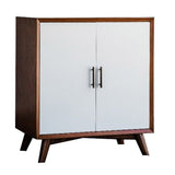 Benzara 2 Door Wooden Bar Cabinet with Splayed Legs, White and Brown BM222510 White, Brown Solid Wood, Veneer BM222510