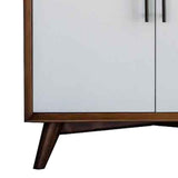 Benzara 2 Door Wooden Bar Cabinet with Splayed Legs, White and Brown BM222510 White, Brown Solid Wood, Veneer BM222510