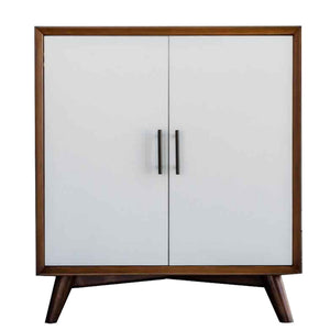 Benzara 2 Door Wooden Bar Cabinet with Splayed Legs, White and Brown BM222510 White, Brown Solid Wood, Veneer BM222510