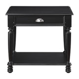 Benzara Wooden End Table with Open Bottom Shelf and Turned Legs, Black BM222535 Black Solid Wood, Veneer BM222535