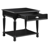 Benzara Wooden End Table with Open Bottom Shelf and Turned Legs, Black BM222535 Black Solid Wood, Veneer BM222535