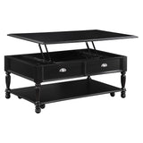 Benzara Wooden Lift Top Cocktail Table with Casters and Open Bottom Shelf, Black BM222536 Black Solid Wood, Veneer BM222536