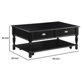 Benzara Wooden Lift Top Cocktail Table with Casters and Open Bottom Shelf, Black BM222536 Black Solid Wood, Veneer BM222536