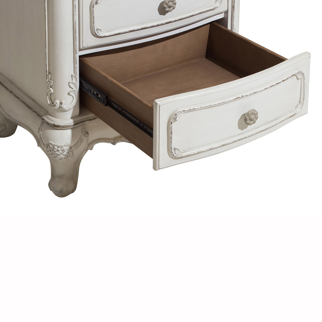 Benzara 7 Drawer Traditional Wooden Lingerie Chest with Floral Motif, Antique White BM222540 White Solid Wood, Veneer BM222540