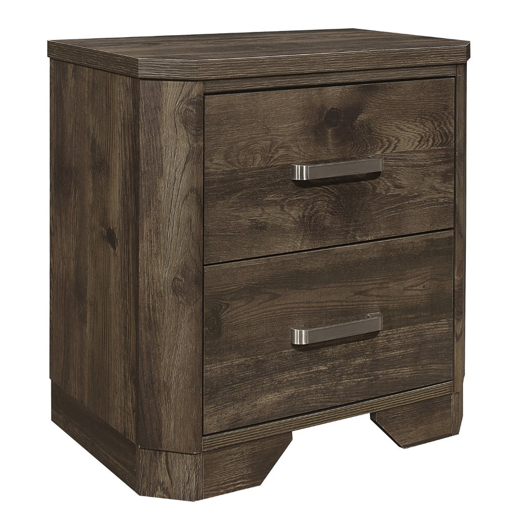 Benzara 2 Drawer Transitional Wooden Nightstand with Clipped Corners, Brown BM222543 Brown Solid Wood, Faux Veneer BM222543