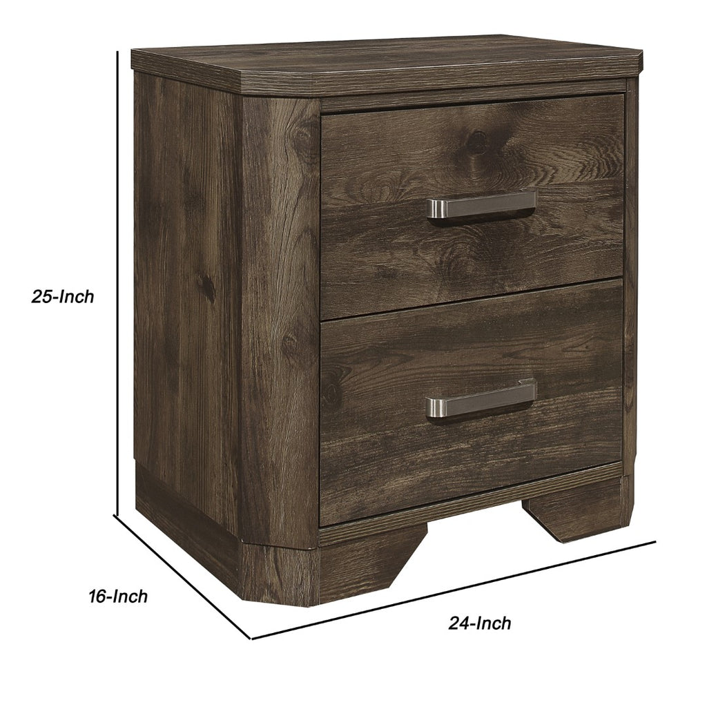 Benzara 2 Drawer Transitional Wooden Nightstand with Clipped Corners, Brown BM222543 Brown Solid Wood, Faux Veneer BM222543