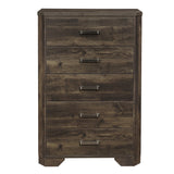 Benzara 5 Drawer Transitional Wooden Chest with Clipped Corners, Brown BM222546 Brown Solid Wood, Faux Veneer BM222546