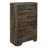 Benzara 5 Drawer Transitional Wooden Chest with Clipped Corners, Brown BM222546 Brown Solid Wood, Faux Veneer BM222546