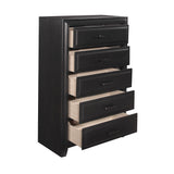 Benzara 5 Drawer Transitional Wooden Chest with Metal Bar Pull, Espresso BM222558 Brown Solid Wood, Veneer BM222558