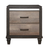 Benzara 2 Drawer Wooden Nightstand with Grain Details and Mirror Trim, Brown BM222559 Brown Solid Wood, Faux Veneer BM222559