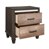 Benzara 2 Drawer Wooden Nightstand with Grain Details and Mirror Trim, Brown BM222559 Brown Solid Wood, Faux Veneer BM222559