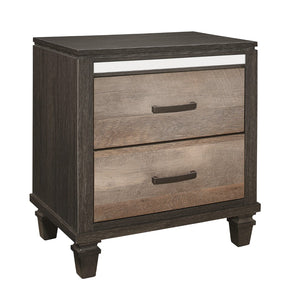 Benzara 2 Drawer Wooden Nightstand with Grain Details and Mirror Trim, Brown BM222559 Brown Solid Wood, Faux Veneer BM222559