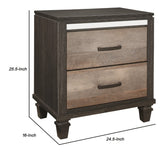 Benzara 2 Drawer Wooden Nightstand with Grain Details and Mirror Trim, Brown BM222559 Brown Solid Wood, Faux Veneer BM222559