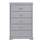 Benzara Transitional Style 5 Drawer Wooden Chest with Metal Drop Pulls, Gray BM222565 Gray Solid Wood BM222565