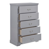 Benzara Transitional Style 5 Drawer Wooden Chest with Metal Drop Pulls, Gray BM222565 Gray Solid Wood BM222565