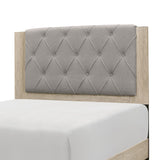 Benzara Fabric Upholstered Wooden Queen Bed with Grain Details, Brown and Gray BM222566 Brown, Beige Faux Veneer, Solid Wood BM222566