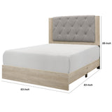 Benzara Fabric Upholstered Wooden Queen Bed with Grain Details, Brown and Gray BM222566 Brown, Beige Faux Veneer, Solid Wood BM222566