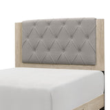 Benzara Fabric Upholstered Eastern King Bed with Grain Details, Brown and Gray BM222572 Brown, Gray Faux Veneer, Solid Wood BM222572