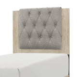 Benzara Fabric Upholstered Wooden Twin Bed with Grain Details, Brown and Gray BM222573 Brown, Gray Faux Veneer, Solid Wood BM222573