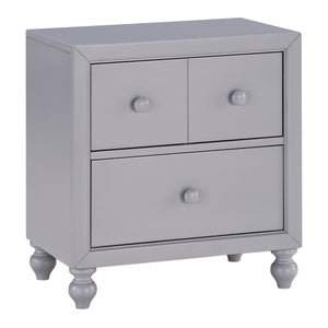 Benzara 2 Drawer Wooden Nightstand with Turned Legs, Gray BM222590 Gray Solid Wood and Engineered Wood BM222590