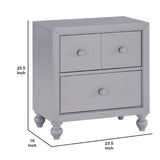 Benzara 2 Drawer Wooden Nightstand with Turned Legs, Gray BM222590 Gray Solid Wood and Engineered Wood BM222590