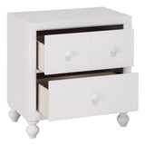 Benzara 2 Drawer Wooden Nightstand with Turned Legs, White BM222594 White Solid Wood and Engineered Wood BM222594