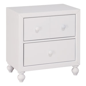 Benzara 2 Drawer Wooden Nightstand with Turned Legs, White BM222594 White Solid Wood and Engineered Wood BM222594