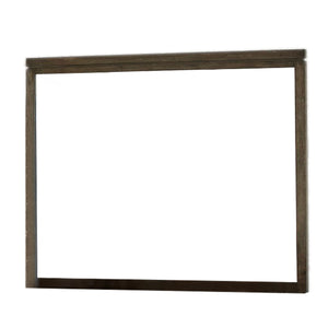 Benzara Rough Hewn Saw Textured Wooden Frame Mirror with Trim top, Brown and Silver BM222600 Brown and Silver Solid Wood, Veneer, Mirror and Engineered Wood BM222600