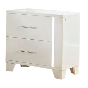 Benzara Contemporary Style 2 Drawer Nightstand with LED Light Strip, White BM222601 White Solid Wood and Engineered Wood BM222601