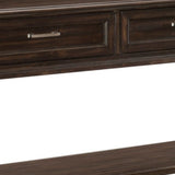 Benzara 2 Drawer Traditional Plank Style Sofa Table with Turned Legs, Cherry Brown BM222616 Brown Solid Wood, Veneer and Engineered Wood BM222616