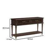 Benzara 2 Drawer Traditional Plank Style Sofa Table with Turned Legs, Cherry Brown BM222616 Brown Solid Wood, Veneer and Engineered Wood BM222616