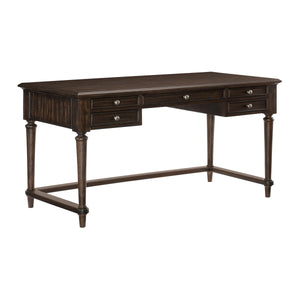 Benzara 3 Drawer Wooden Plank Style Writing Desk with Turned Legs, Cherry Brown BM222617 Brown Solid Wood, Veneer and Engineered Wood BM222617