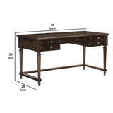 Benzara 3 Drawer Wooden Plank Style Writing Desk with Turned Legs, Cherry Brown BM222617 Brown Solid Wood, Veneer and Engineered Wood BM222617