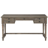 Benzara 3 Drawer Wooden Plank Style Writing Desk with Turned Legs, Taupe Brown BM222623 Brown Solid Wood, Veneer and Engineered Wood BM222623