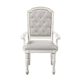 Benzara Fabric Arm Chair with Button Tufted Back, Set of 2, Antique White and Gray BM222629 White, Gray Solid wood, Fabric BM222629