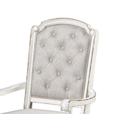 Benzara Fabric Arm Chair with Button Tufted Back, Set of 2, Antique White and Gray BM222629 White, Gray Solid wood, Fabric BM222629