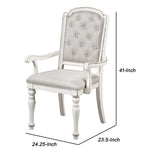 Benzara Fabric Arm Chair with Button Tufted Back, Set of 2, Antique White and Gray BM222629 White, Gray Solid wood, Fabric BM222629