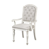 Benzara Fabric Arm Chair with Button Tufted Back, Set of 2, Antique White and Gray BM222629 White, Gray Solid wood, Fabric BM222629