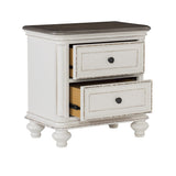 Benzara 2 Drawer Wooden Nightstand with Acrylic Bar Pulls and Mirror Trim, White BM222636 White Solid wood, Engineered wood BM222636